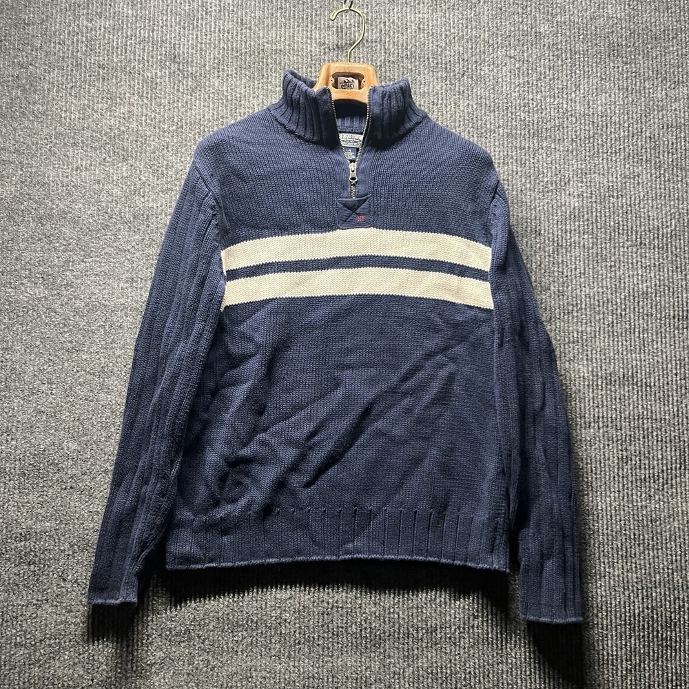 Polo Jeans Company 1/4 Zip Sweater Mens Large Navy Blue Stripes Casual Classy RL